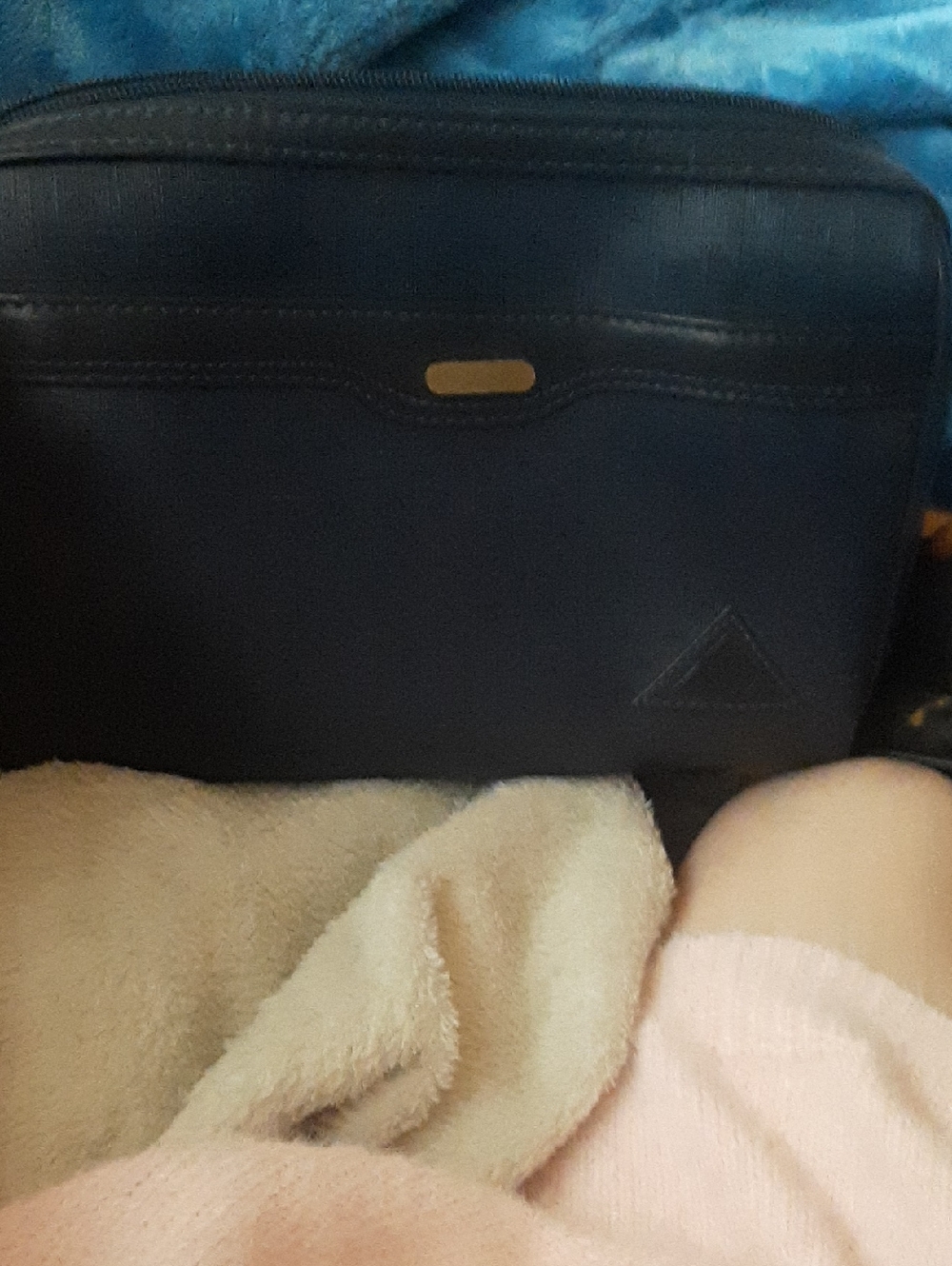 Navy Leather Travel Pouch with Gold Accent